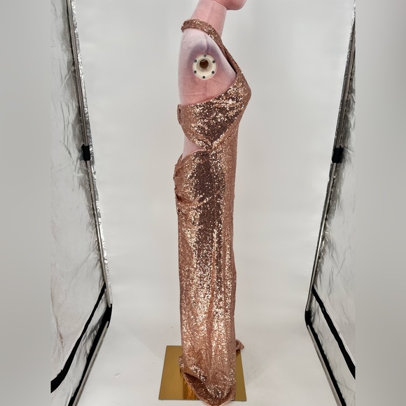 NWT Aqua Sequined Halter Evening Dress - Picture 8 of 14